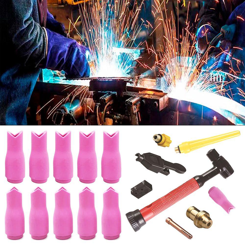 Solighter 10pcs Nozzle Keramik Tukang Las Majelis Argon Arc TIG Welding Aksesori90° Sudut Luar Dalam