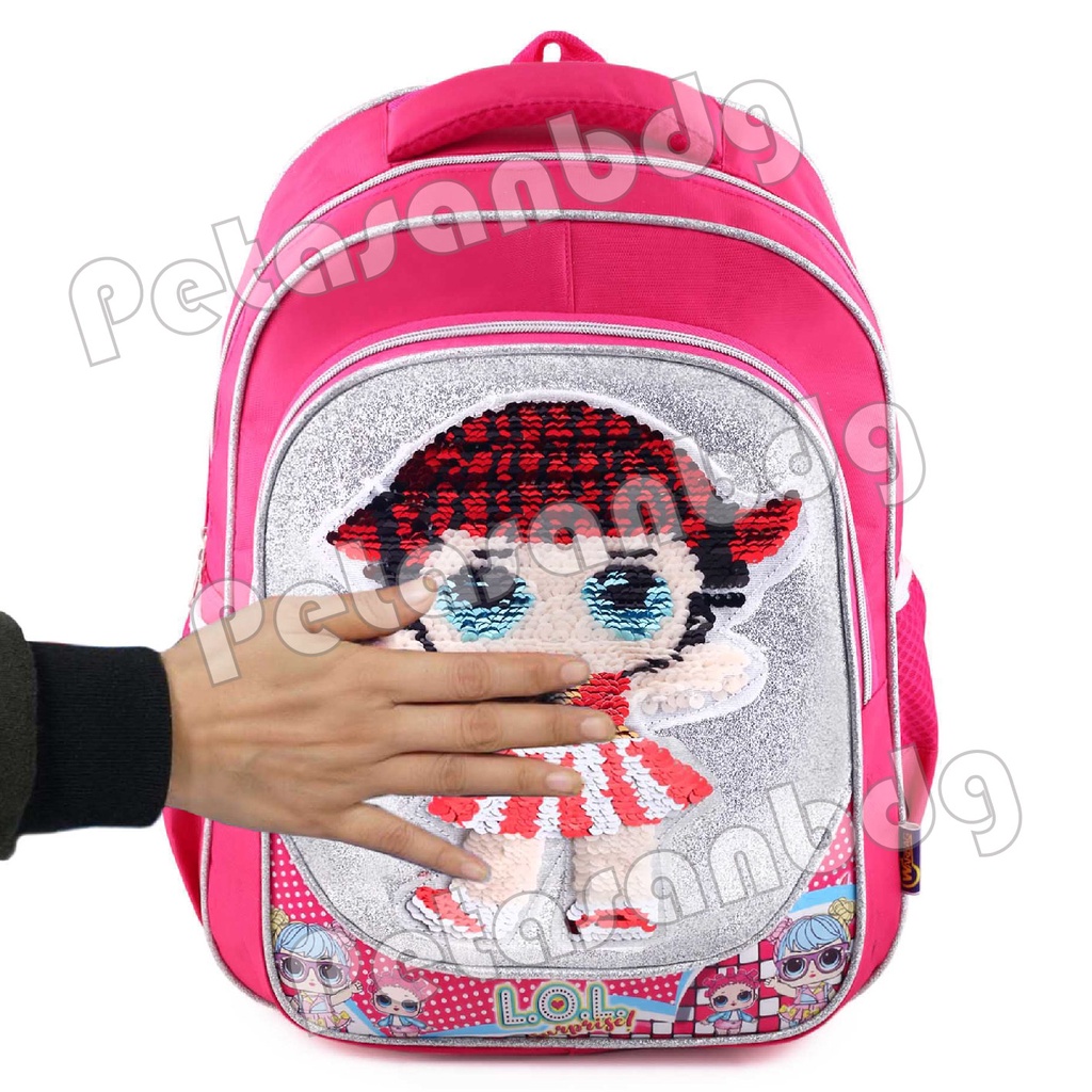 PTS - Tas Usap Ransel Sekolah Anak Perempuan Karakter Lol Surprise GLITTER - Ransel Model Usap / Swipe Glitter + FREE LUNCHBOX UKURAN SD - Ransel Model Usap 15 inch / Tas Usap Ransel Sekolah Anak Sd Sequin / Ransel Punggung Tas Berubah Warna / Gambar