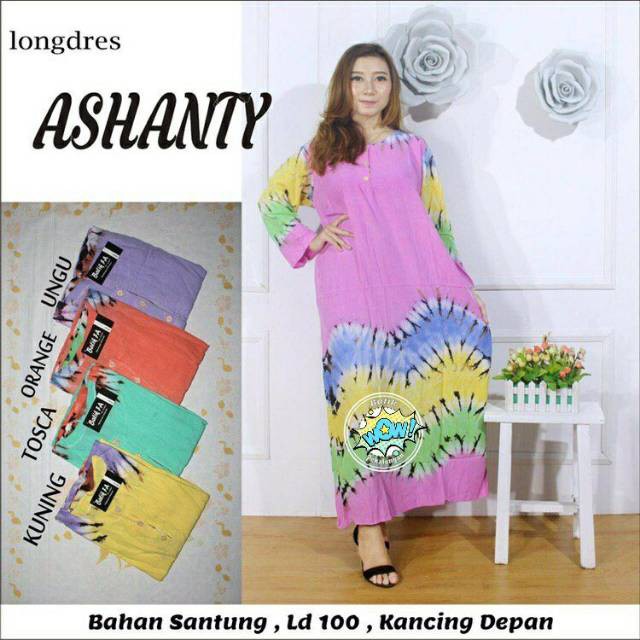 Daster Longdress Ashanty / Daster Kekinian/ Daster Kancing Depan Busui / Daster Jumputan Pekalongan