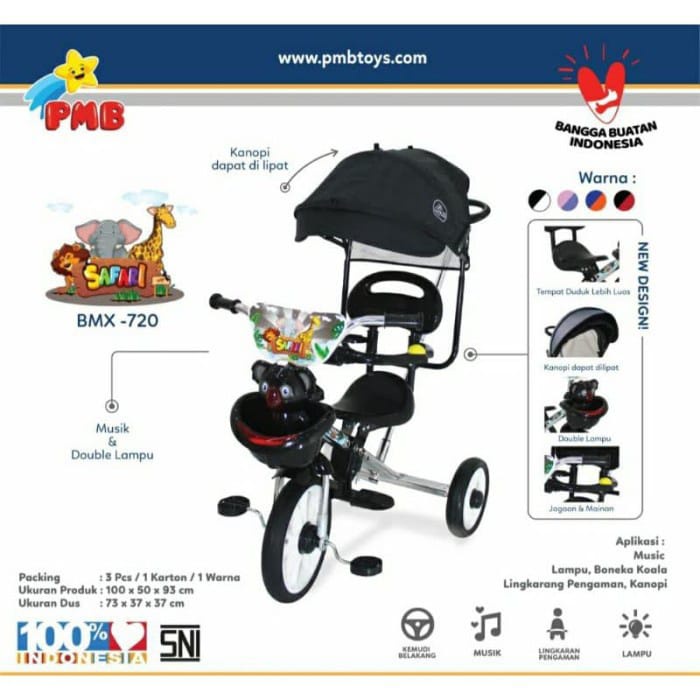 Sepeda Roda Tiga Anak BMX safari PMB 720 Nikel