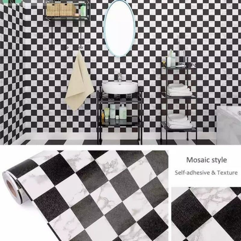Wallpaper Sticker Dinding Kotak Hitam Putih Mewah