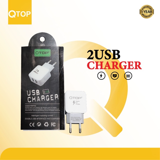 QTOP Charger Original 2Usb Fast Charger SERIES TRANSFORMER [GARANSI]