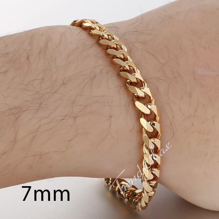Gelang Rantai Pria Emas Gold Titanium 316L (Bracelet Chain Import 7mm)