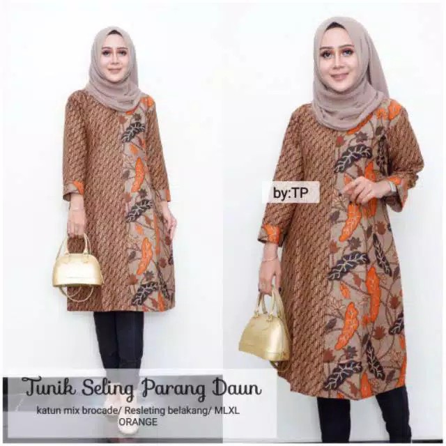 Dress Batik Tunik Seling Parang Daun Sogan