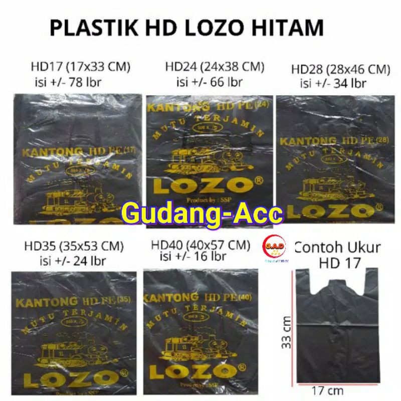 KANTONG PLASTIK/ KANTONG KRESEK LOZO TEBAL HITAM UKURAN 17 24 28 35 40 CM