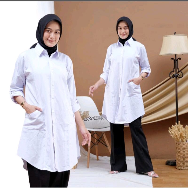 Tunik putih polos/tunik putih kantor/baju putih kantor/ baju putih PPL /tunik polos/Balica.id