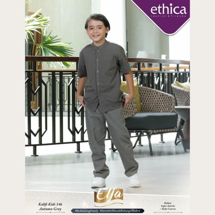Baju Koko Anak Elfa Ethica Kahfi Kids 146 Autumn Grey Sarimbit Muslim
