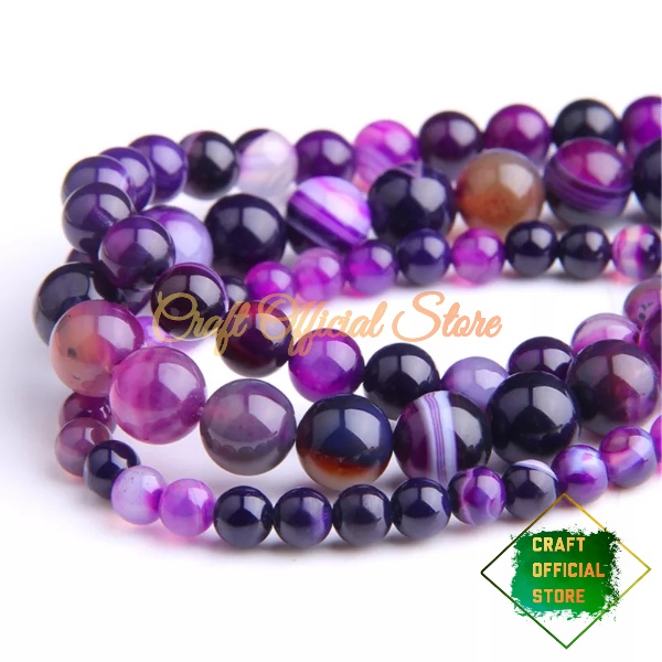 Bahan Gelang Batu Agate Ungu Stripe Amethyst 6/8/10mm Bahan Kerajinan DIY