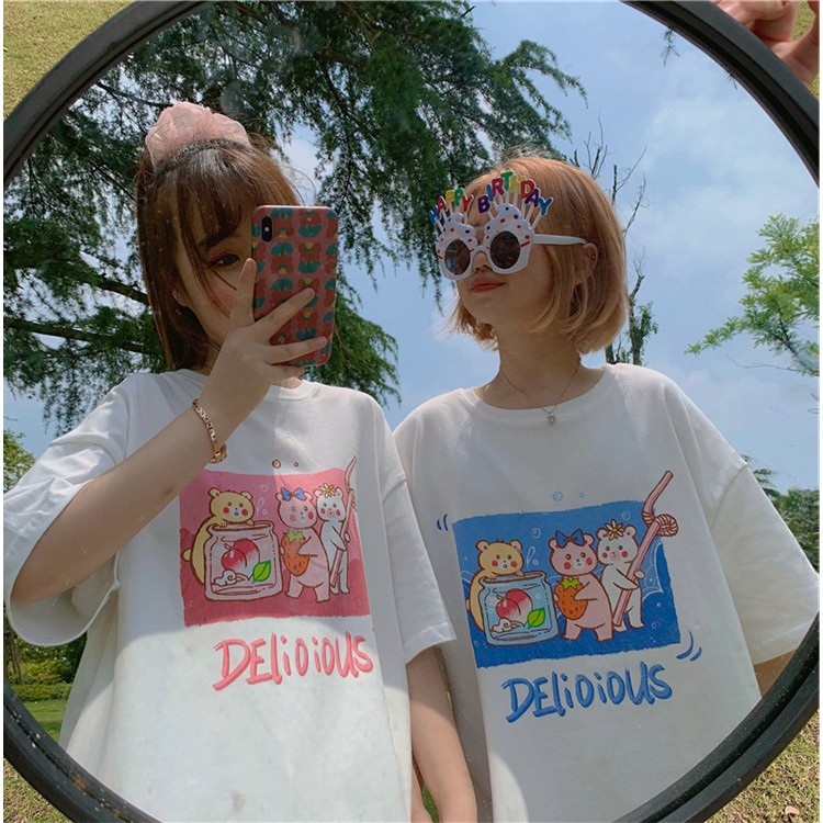 KBS-92 kaos oversize cute cartoon bear print t-shirt import korea jepang