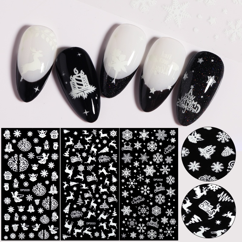 1 Lembar Stiker Kuku 3D Desain Kepingan Salju Malaikat Labu Halloween Untuk Dekorasi Nail Art