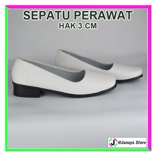 SEPATU PANTOFEL PUTIH PERAWAT BIDAN HAK 1 CM HAK 3 CM FLAT SHOES PUTIH