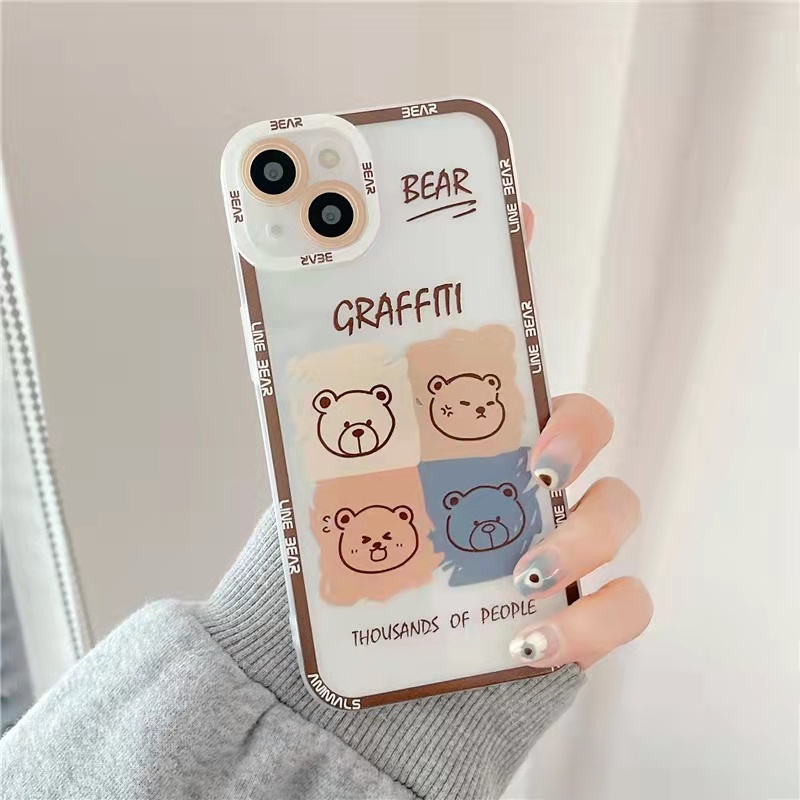 Soft Case Tpu Transparan Motif Kartun Beruang 13 13pro 13prm Cover iPhone 11 7Plus 8Plus Xr XS 13 12pro Max