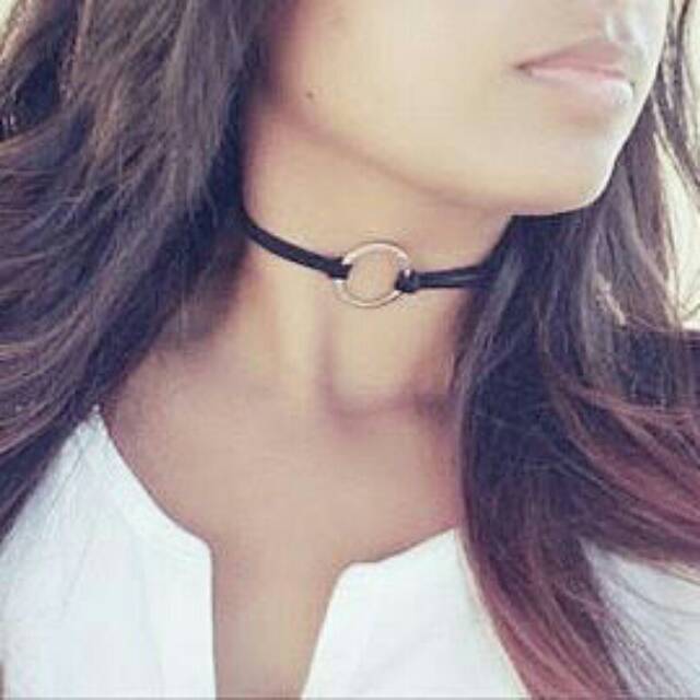 Silver O-Ring Black Suede Choker Necklace | Kalung Handmade Premiun Collection