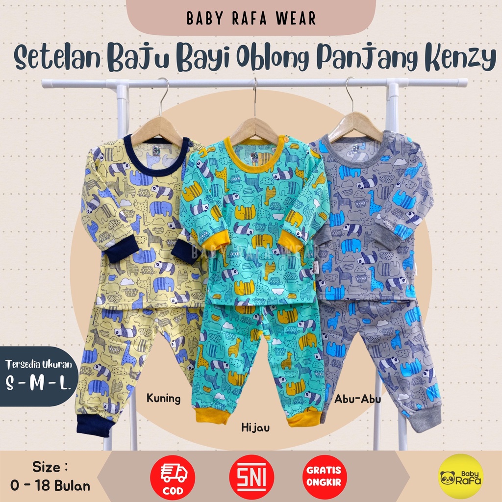 Setelan Baju Bayi Oblong Panjang S M L merk KENZY SNI