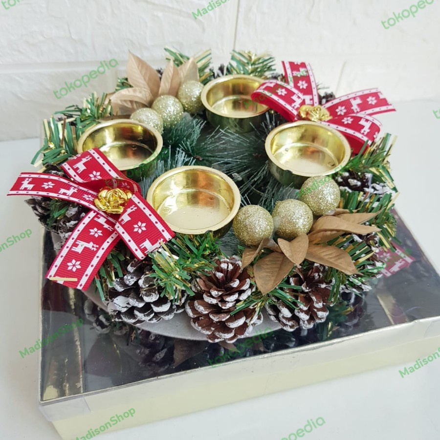 Dekorasi Tempat 4 Lilin Doa Adven Murah Hiasan Natal Kado Natal Pinus - AB 7059