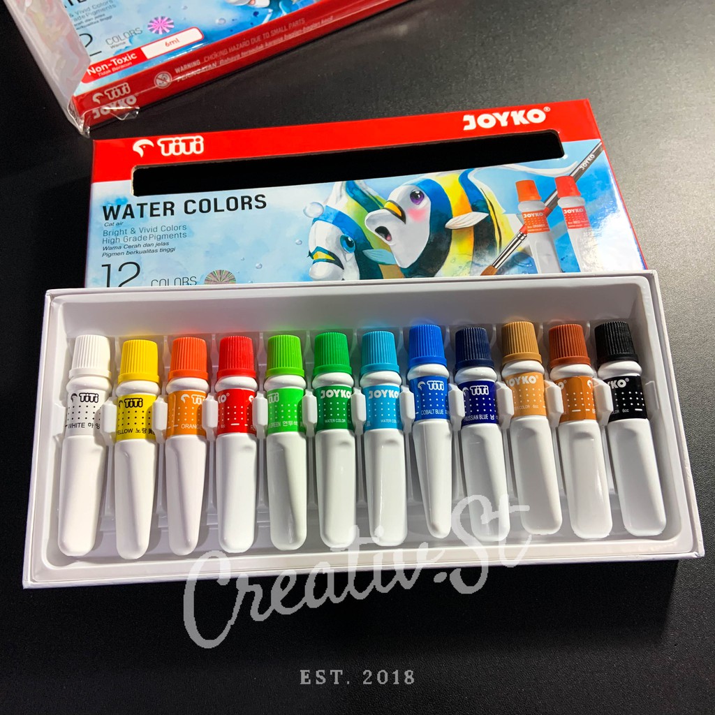 

H7Y JOYKO Cat Air Watercolor 12 Warna 6 Ml Set Paint Lukis Water Color