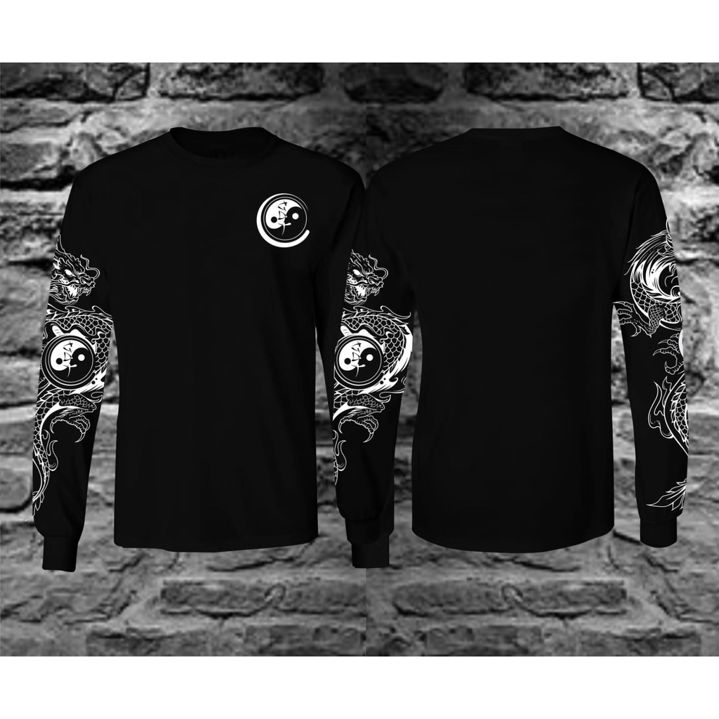 Kaos Tshirt Pria Terbaru Jepang Logo Yin Yang Warna Hitam Distro Lengan Panjang Motif Sablon Bergamb