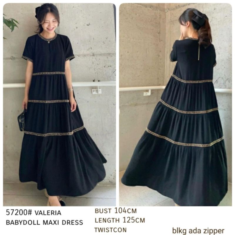 57200 pakaian Baju Maxi dress babydol tingkat lengan pendek polos Korean style santai rumahan jalan 