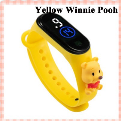 Jam Tangan Elektronik Tahan Air IP67 Motif Kartun Anak Laki-laki Perempuan LED Minimalis Gelang-Yellow Winnie Pooh