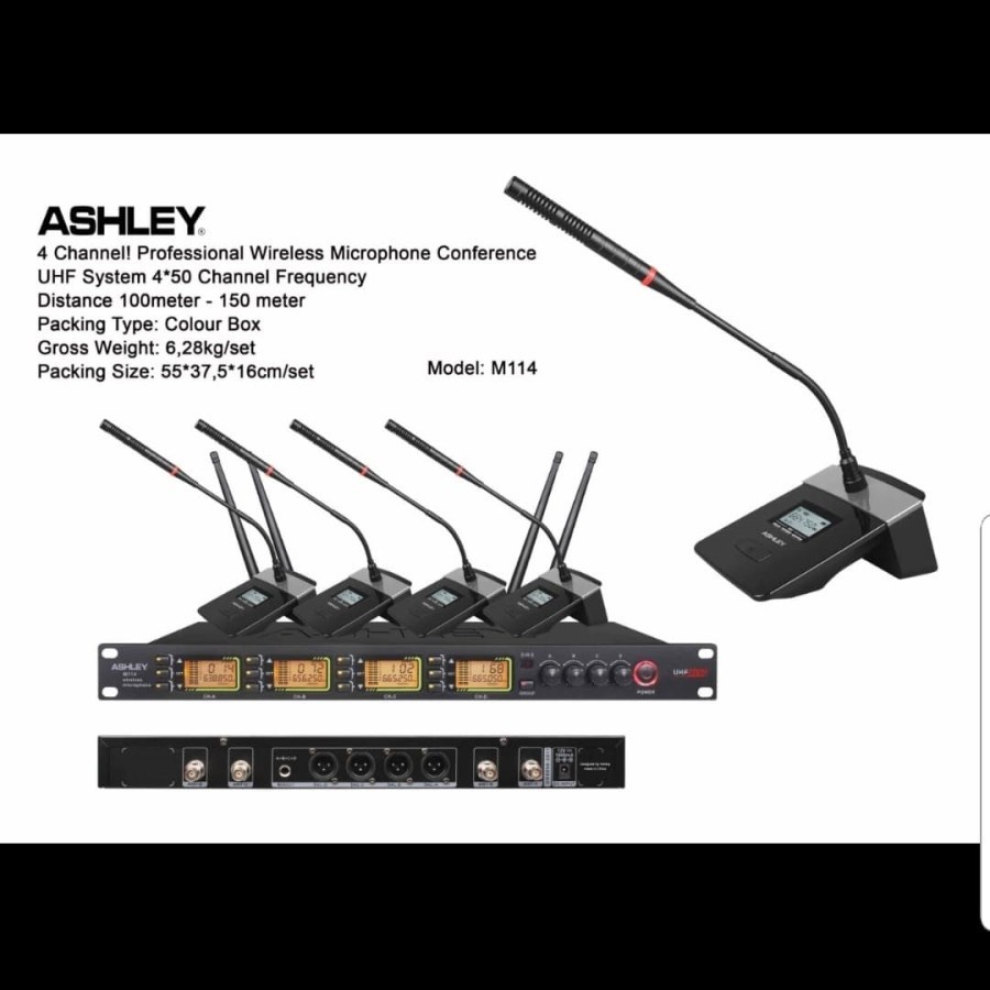 MIKROFON Mic Wireless ASHLEY M 114 MIC PEGANG ATAU JEPIT CLIP ON . M114. ISI 4 MIC. BISA UBAH FREQUENCY. ORIGINA