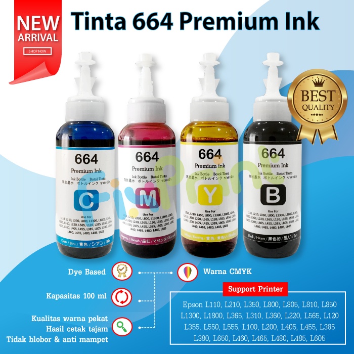 Tinta Premium Epson 664 100ml Pengganti Original L110 L120 L210 L220 L300 L310 L350 L360 L550 L565