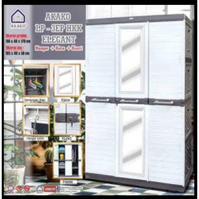 LEMARI PLASTIK 3 PINTU KACA AKAKO LEMARI KACA LP3P ELEGANT AKAKO - LEMARI KACA MURAH LP3P AKAKO