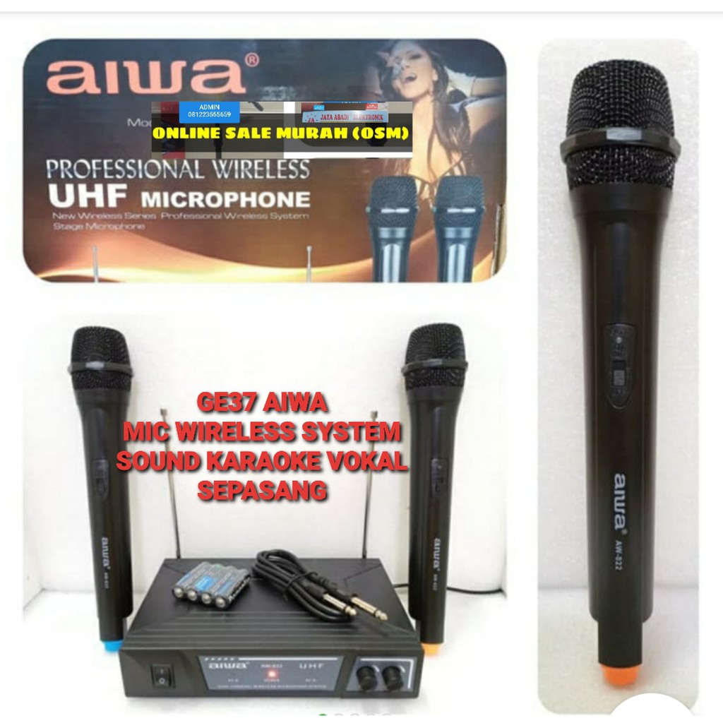 GE37 aiwa naiwa mic karaoke wireless system mik wireles mikrophone profesional pro suara audio sound