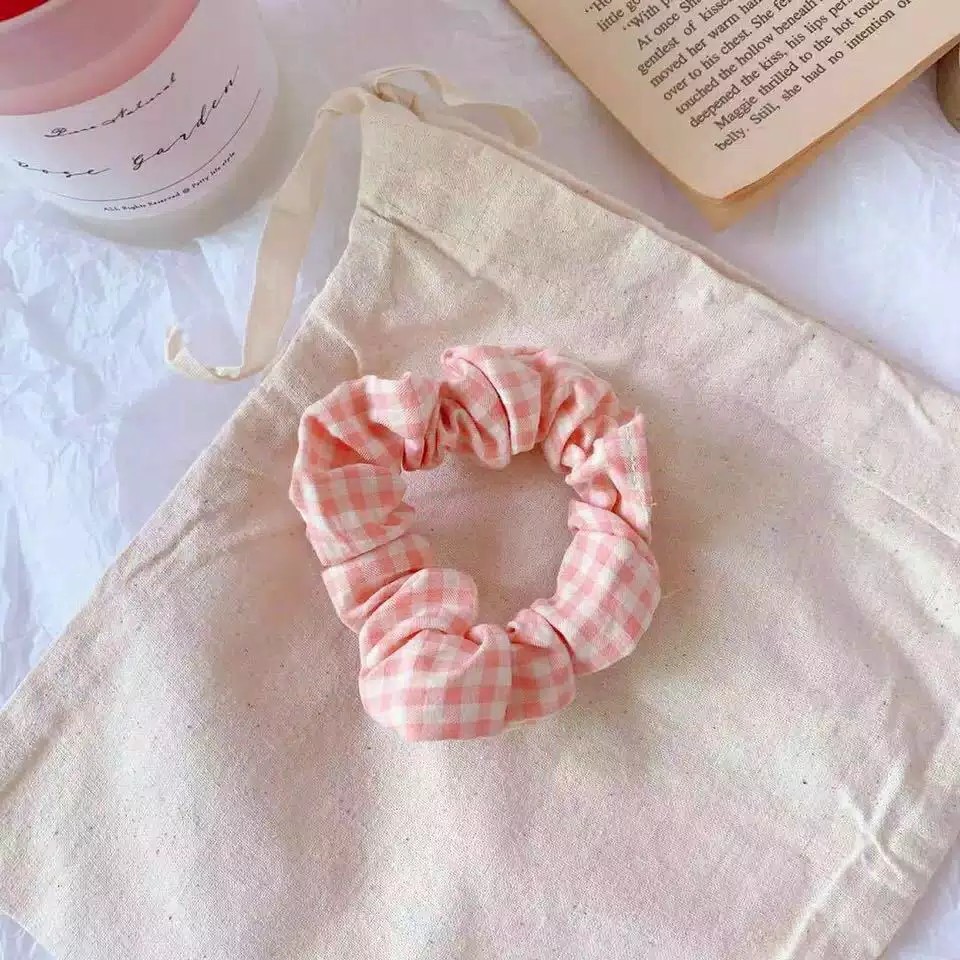 Ikat Rambut H167 1PCS Motif Garis Kotak-Kotak Scrunchie Bunga Tali Aksesoris Karet Rambut Korea AL