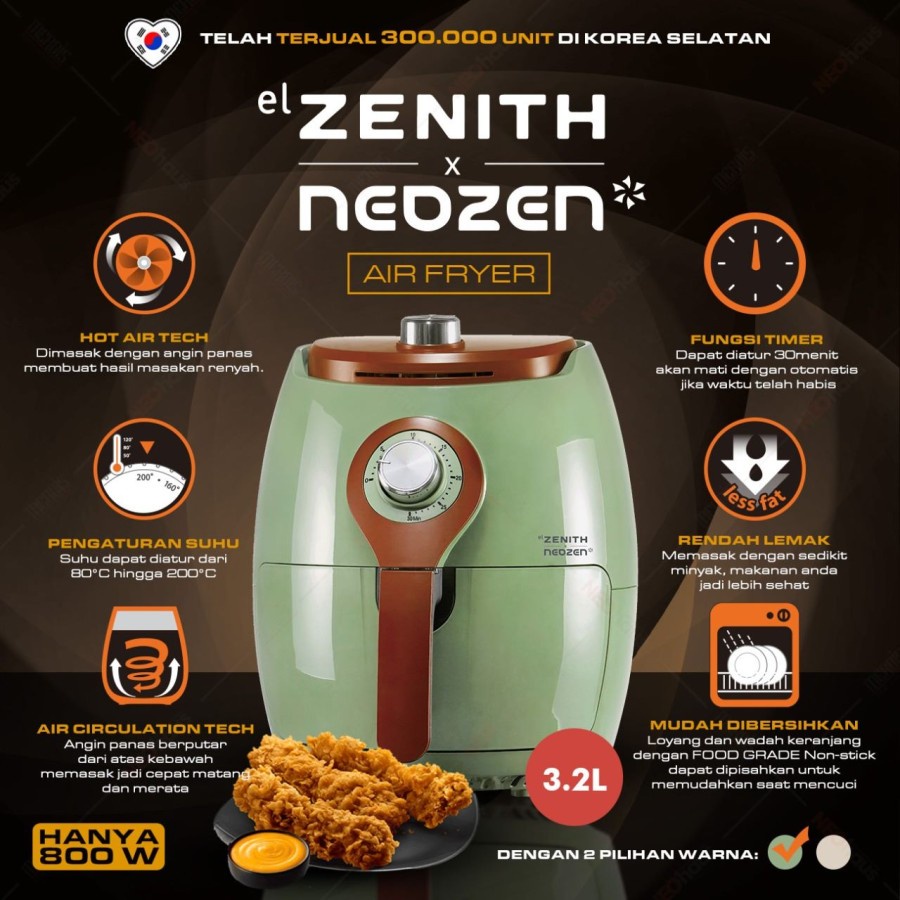 Neozen Air Fryer 3,2 L Penggorengan Tanpa Minyak 800 W Elzenith