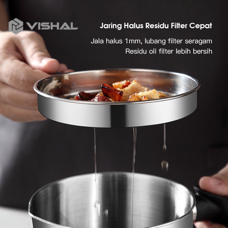 VISHAL OIL POT SARINGAN STAINLESS MINYAK GORENG SISA WADAH JELANTAH 1.2L Filter Oli Berkualitas Tinggi