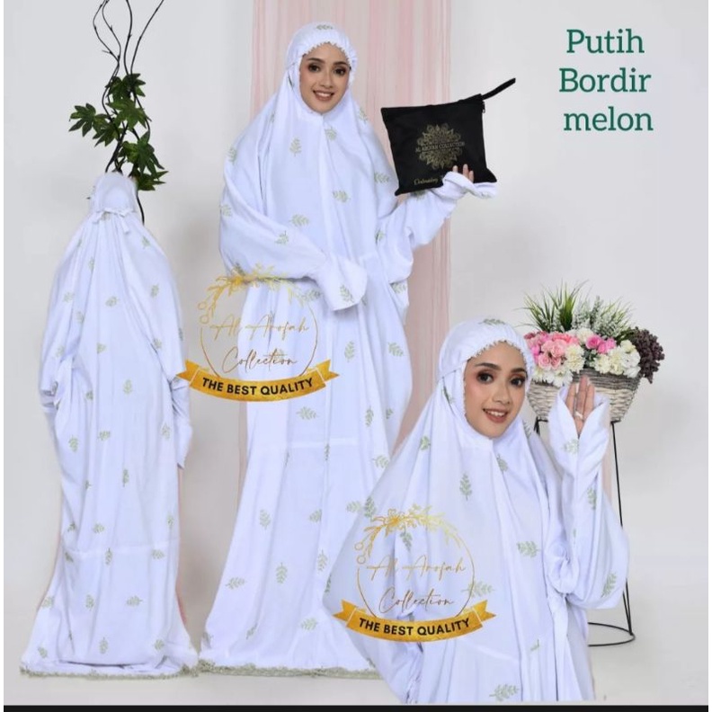 MUKENA TERUSAN BORDIR DEWASA/MUKENA DEWASA PUTIH RAYON PREMIUM