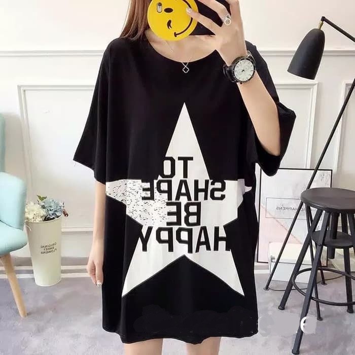 TBI Fashion Baju Kaos Atasan Wanita Jumbo Kaos Jumbo Happy Star T-Shirt Big Size Murah