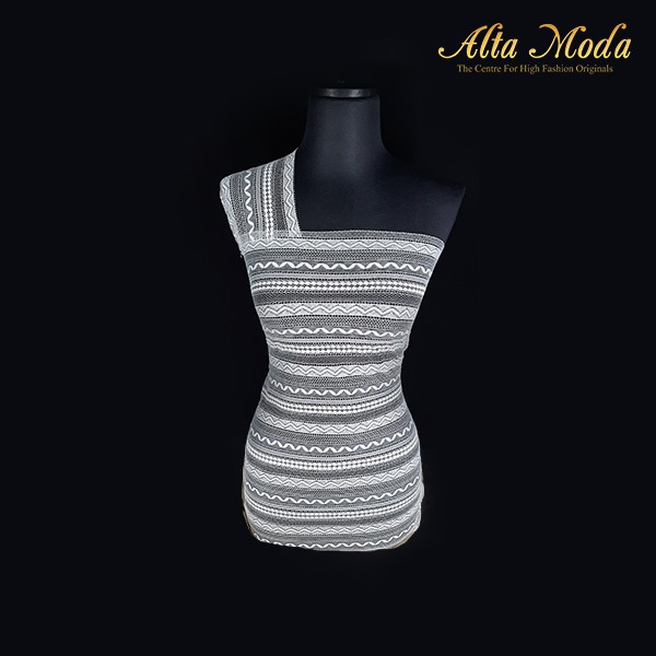 

Alta Moda Brokat Perancis Elegant White Stripes