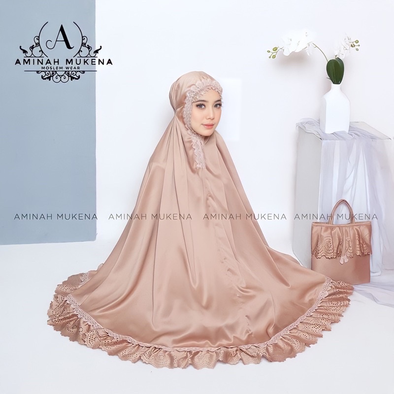 Mukena Dewasa Daily Aminah Rempel Lasercut Renda Mewah Jumbo Traveling