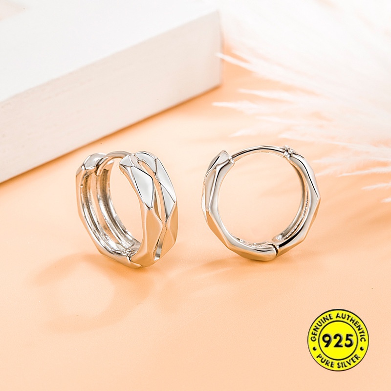 Anting Klip Bentuk Lingkaran Geometris Bahan Sterling Silver Aksen Berlian Gaya Retro Untuk Pria Dan Wanita