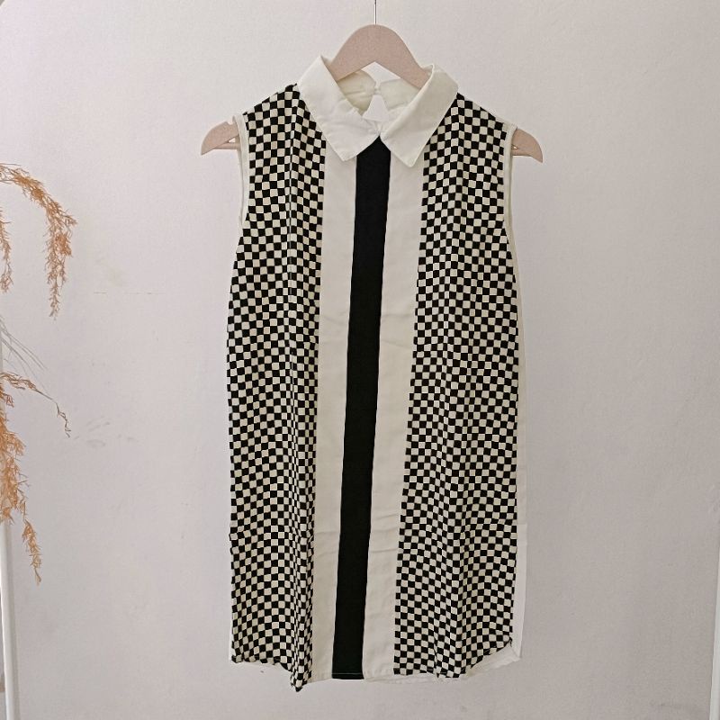 Dress Salur Kotak Catur Wanita