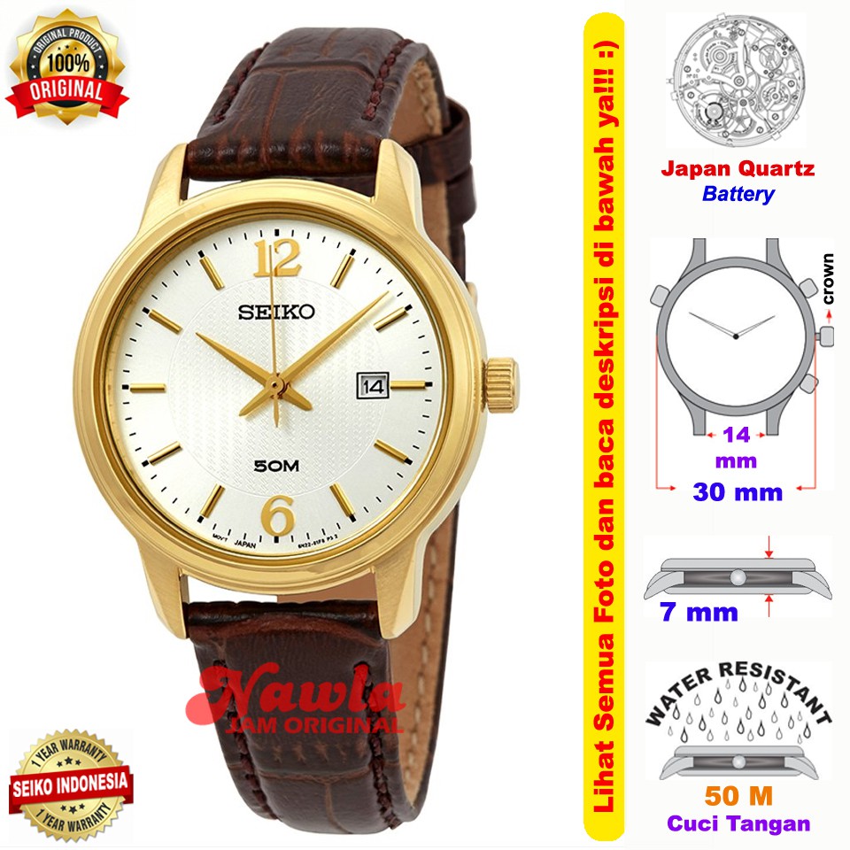 Seiko Ladies SUR658P1 Quartz Brown Leather - Jam Tangan Wanita SUR658