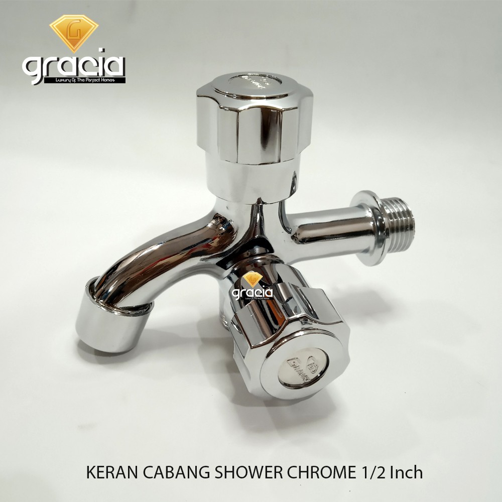 Kran cabang shower kamar mandi / Kran cabang 1/2 inch chrome baling bulat / Kran air cabang double