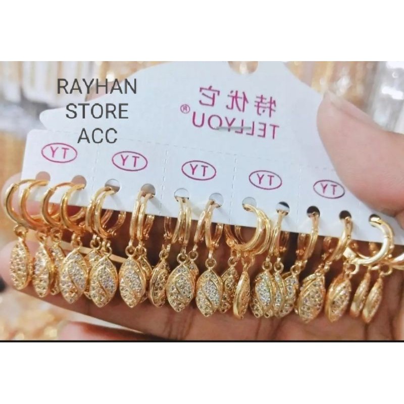 anting cantik wanita mewah termurah satu pasang perhiasan penganti emas