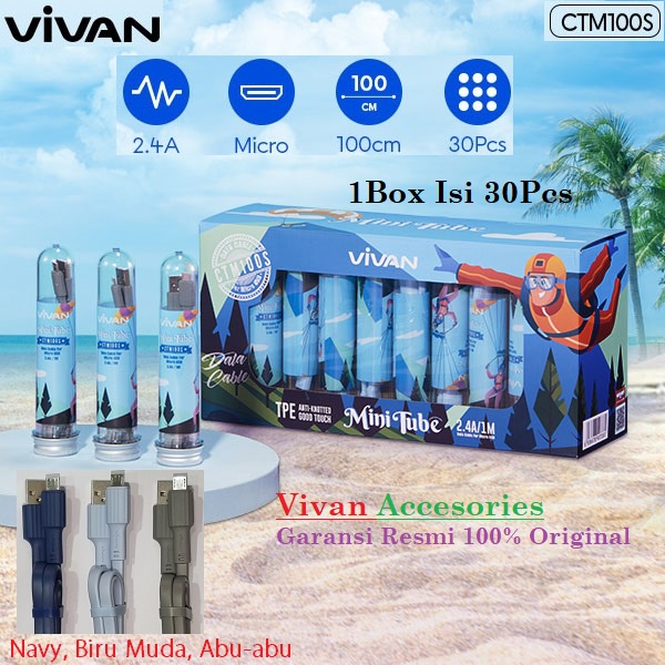 Vivan CTM100S Kabel Cable Data Colorful MICRO USB Tube 2,4A 1M /PCS