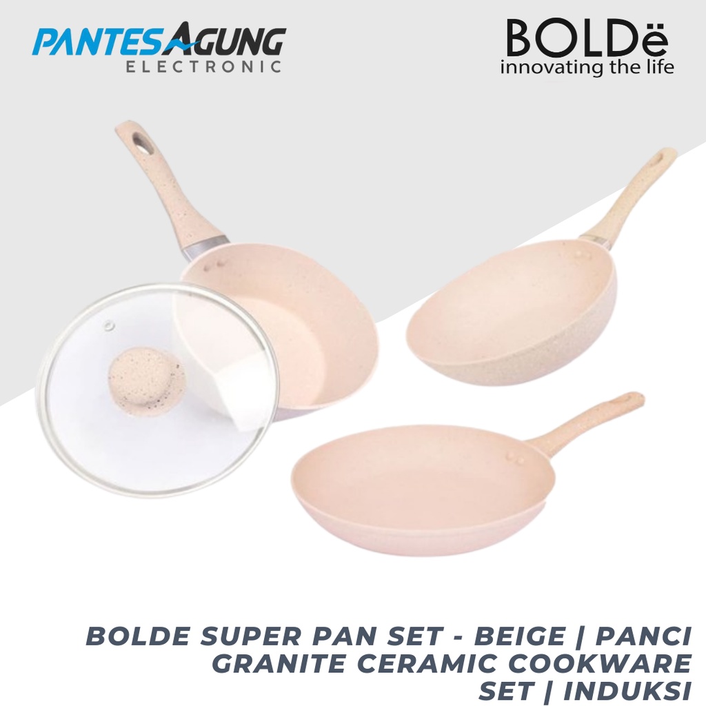 BOLDe SUPER PAN SET - BEIGE | Panci Granite Ceramic Cookware Set | INDUKSI