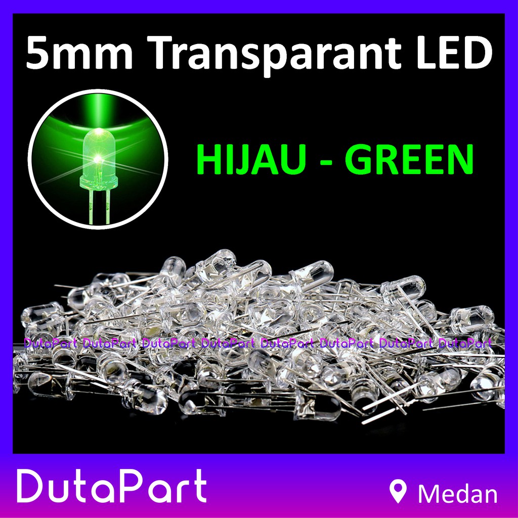 LED 5mm HIJAU GREEN Transparant Bening F5 LED Dioda KUALITAS BAGUS