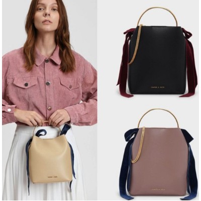 CHARLES & KEITH Velvet Bow Detail Bucket Bag BIG SALE