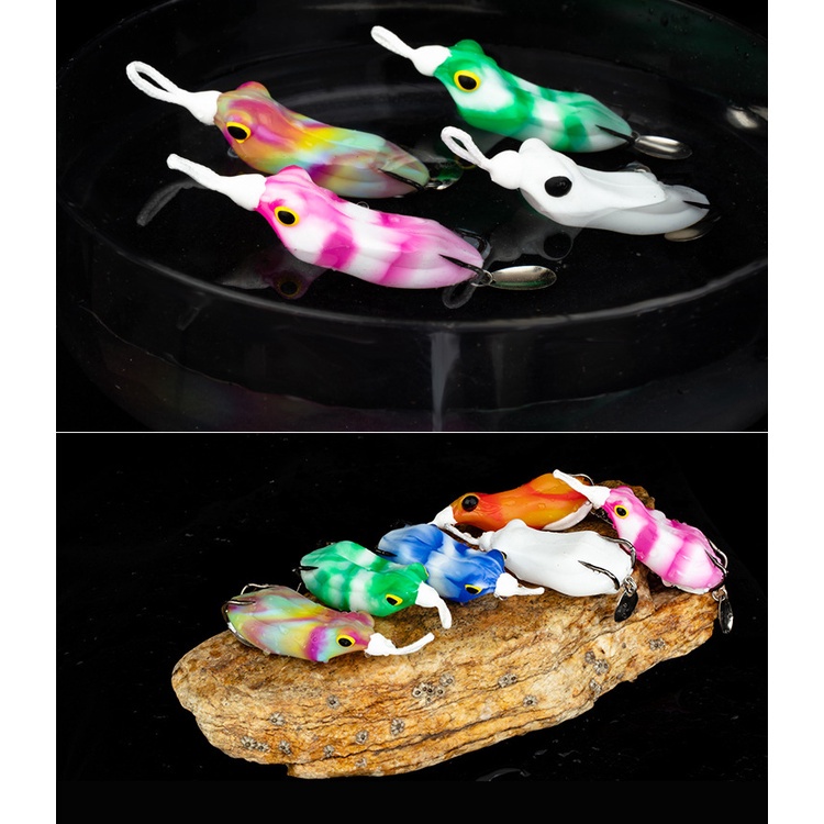 Umpan Pancing Soft Frog 5cm 10.5g/6.5cm14.8g Katak Casting Soft Frog Lure Floating Bait 3D Eyes soft frog killer Top Water Fishing Lure With Sequins Umpan Ikan