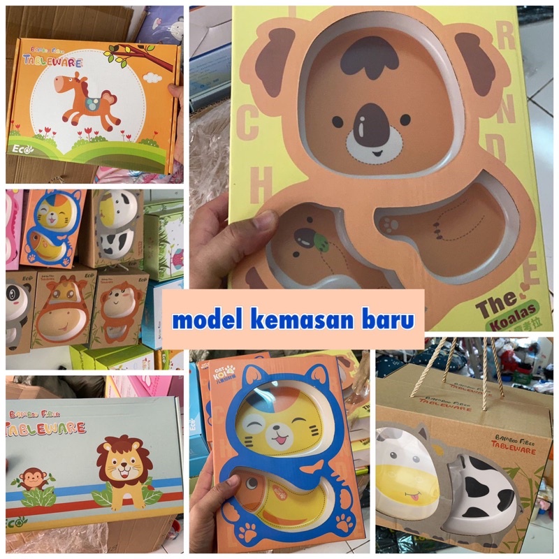 Fiber Bamboo Feeding Set | Piring Bayi Anak | Perlengkpan Makan Anak Lucu | Perlatan Makan Bayi