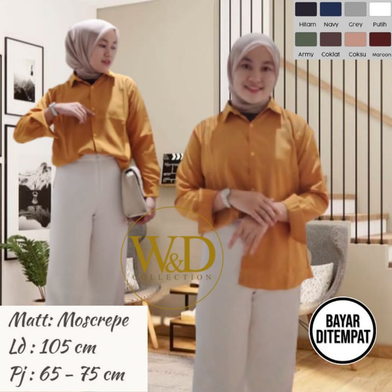 KEMEJA POLOS TANGAN SKODER | BAJU KANTOR PUTIH HITAM | KEMEJA FORMAL| ATASAN WANITA LENGAN PANJANG-Mustrad 27