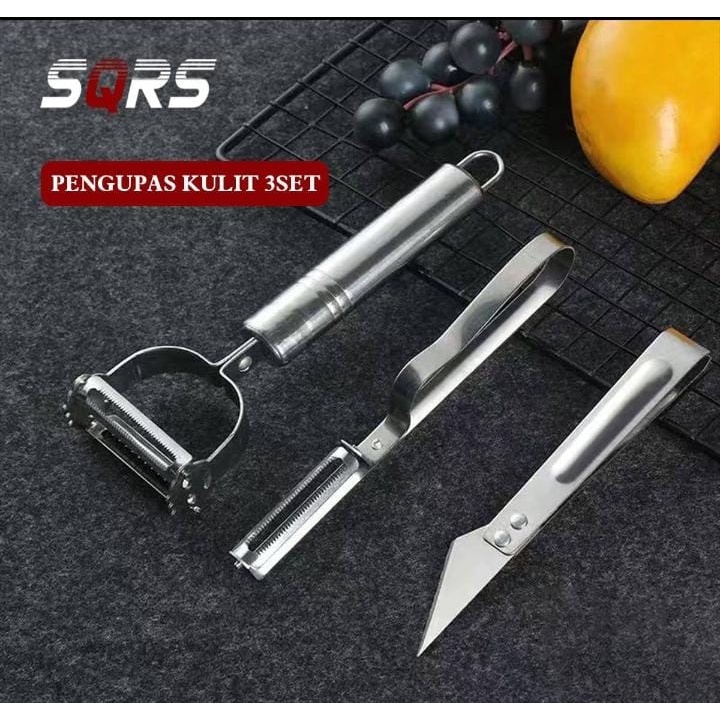 SQRS Alat Pengupas Kulit Serbaguna 3 Set / Alat Dapur Serbaguna / Pengupas Kulit Buah