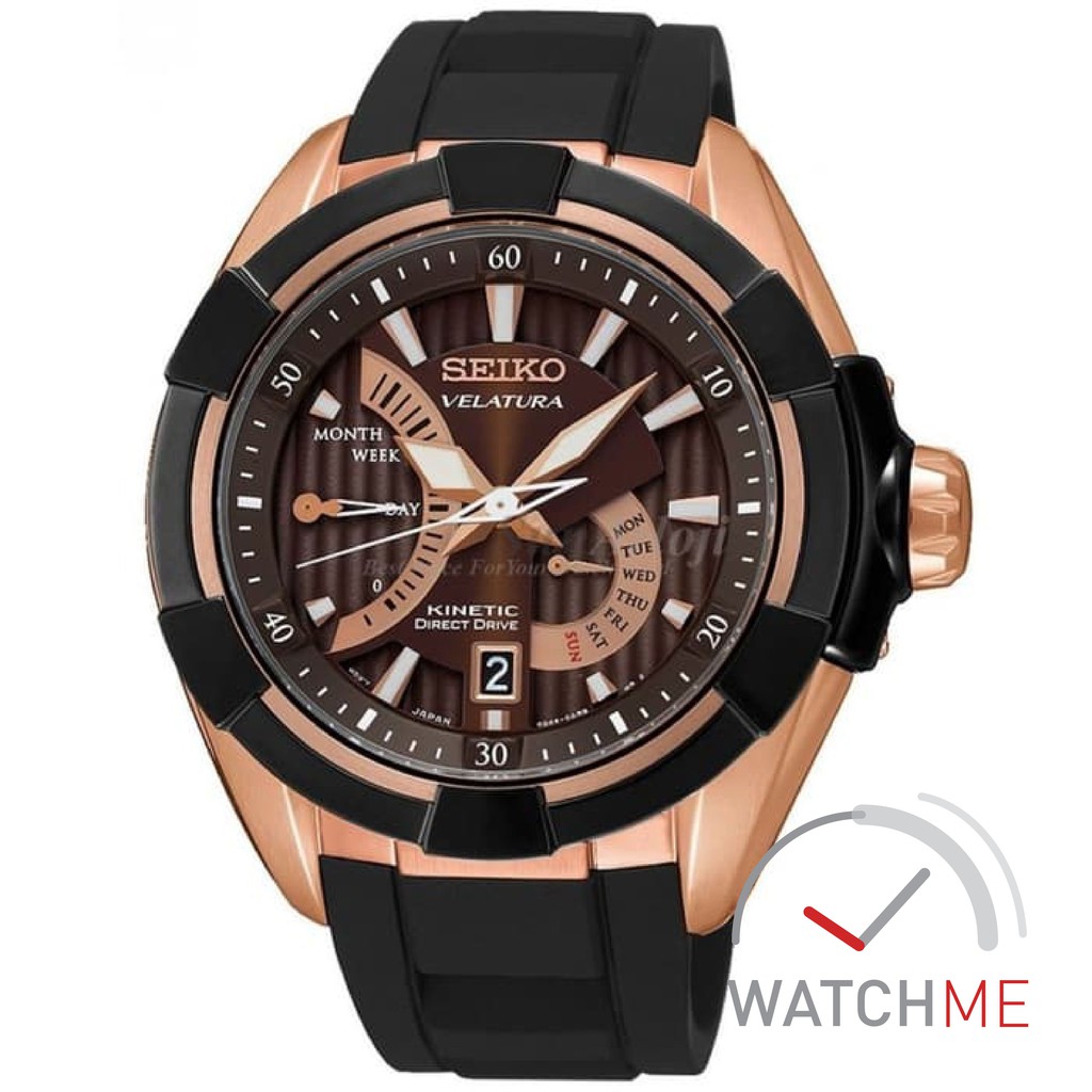 Jam Seiko Velatura SRH020P1 Kinetic Direct Rose Gold 100m Black Rubber Strap Original Bergaransi
