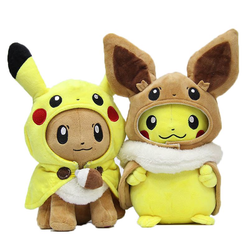 Pokemon Eevee Center Pikachu Ponco Boneka Mewah Figure Boneka Mainan Hadiah Hewan