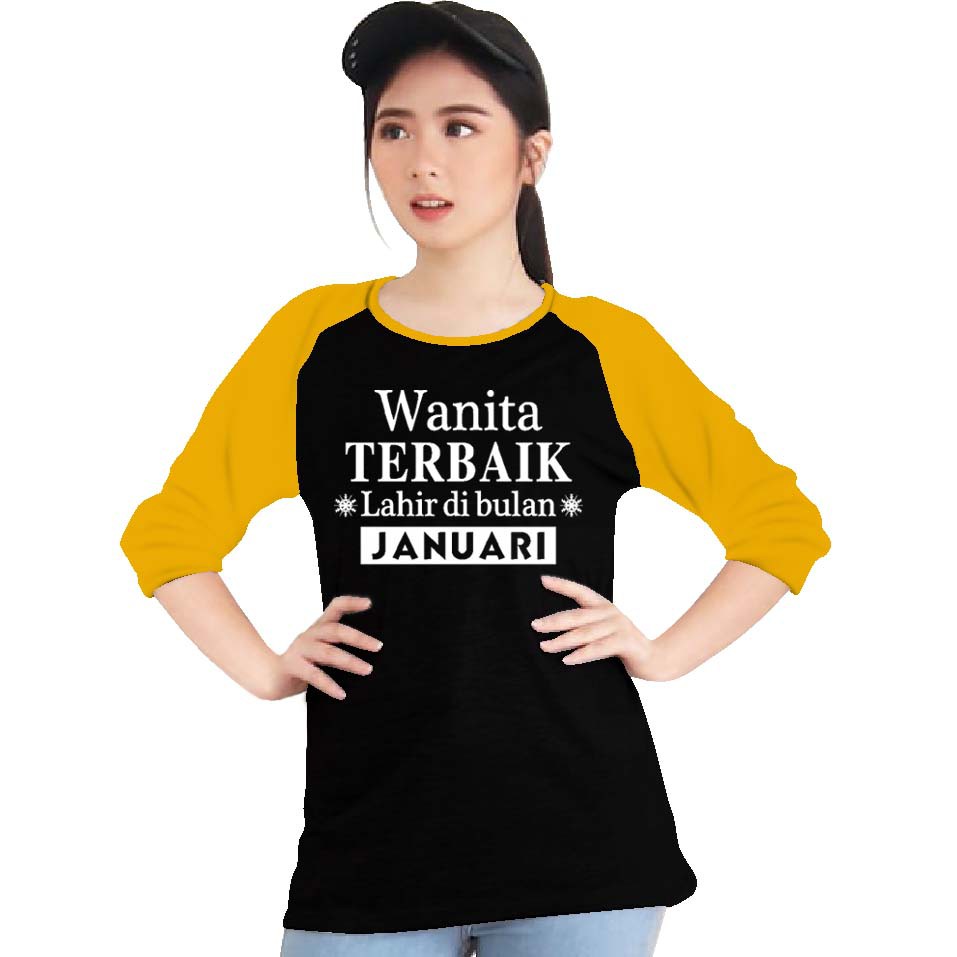 Kaos Raglan (JANUARI)/Kaos Wanita Lengan 3/4/ Kaos Wanita/ Kaos Cowok/ Kaos Oblong/Misty